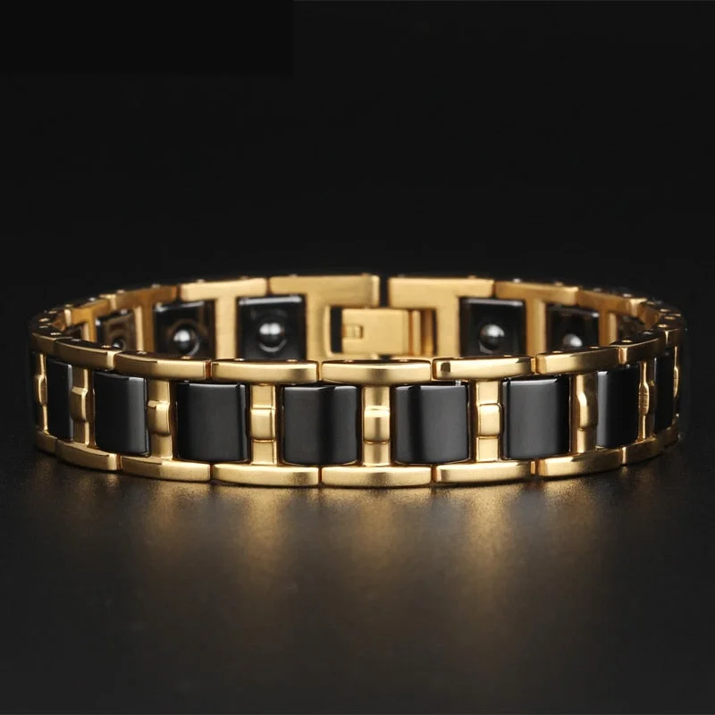 Women's ethical bangles-Black Gold Ceramic Stainless Steel Magnetic Luxury Bracelet