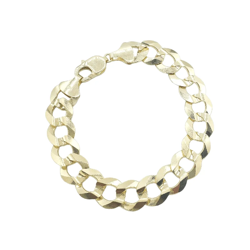 Women's casual bangles-10K Yellow Gold- Solid Curb Cuban Bracelet