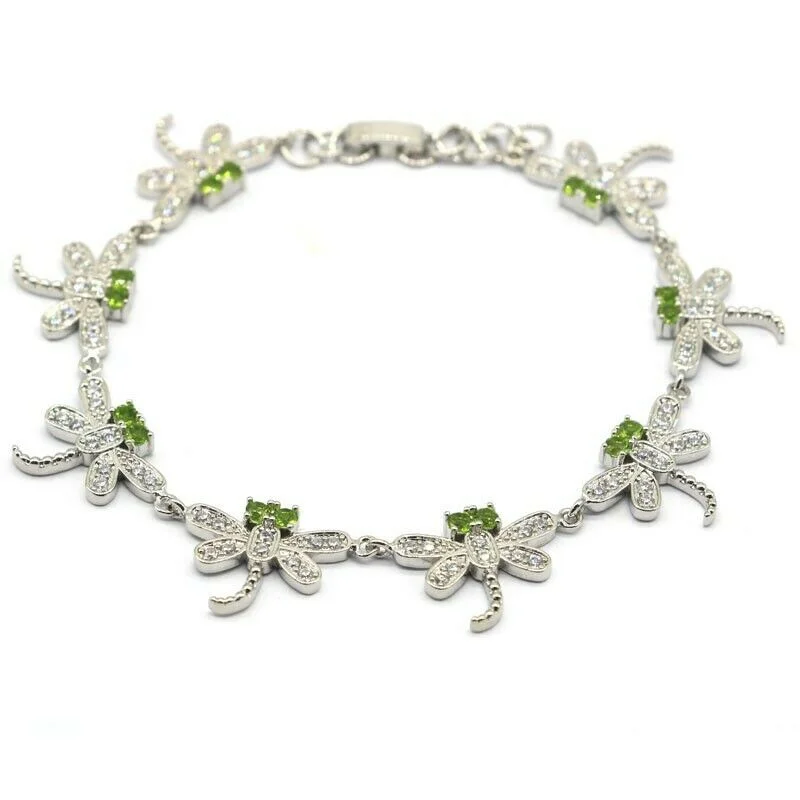 Women's casual bangles-Peridot Micro-Pave Dragonfly Tennis Bracelet