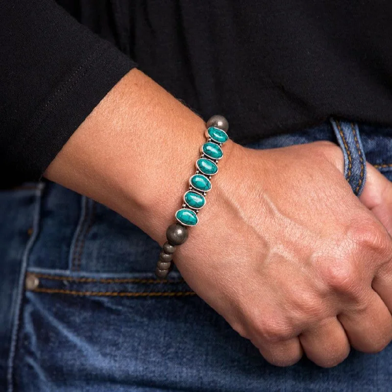 Women's investment bangles-West & Co. Silver Navajo Inspired Pearl & Turquoise Stone Bar Stretch Bracelet