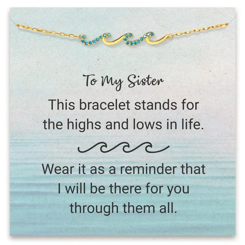 Women's sustainable bangles-'To My Sister' Wave Bracelet with Inspirational Card