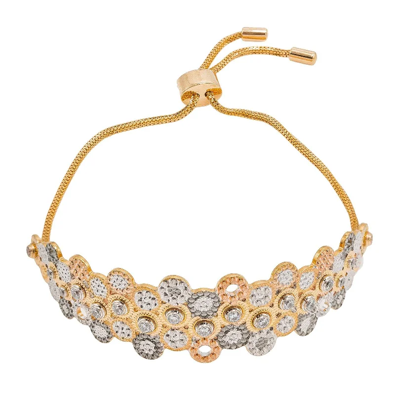 Women's beaded bracelets-22K Multi Tone Gold Bracelet W/ Clock Mechanism Design & Drawstring Closure