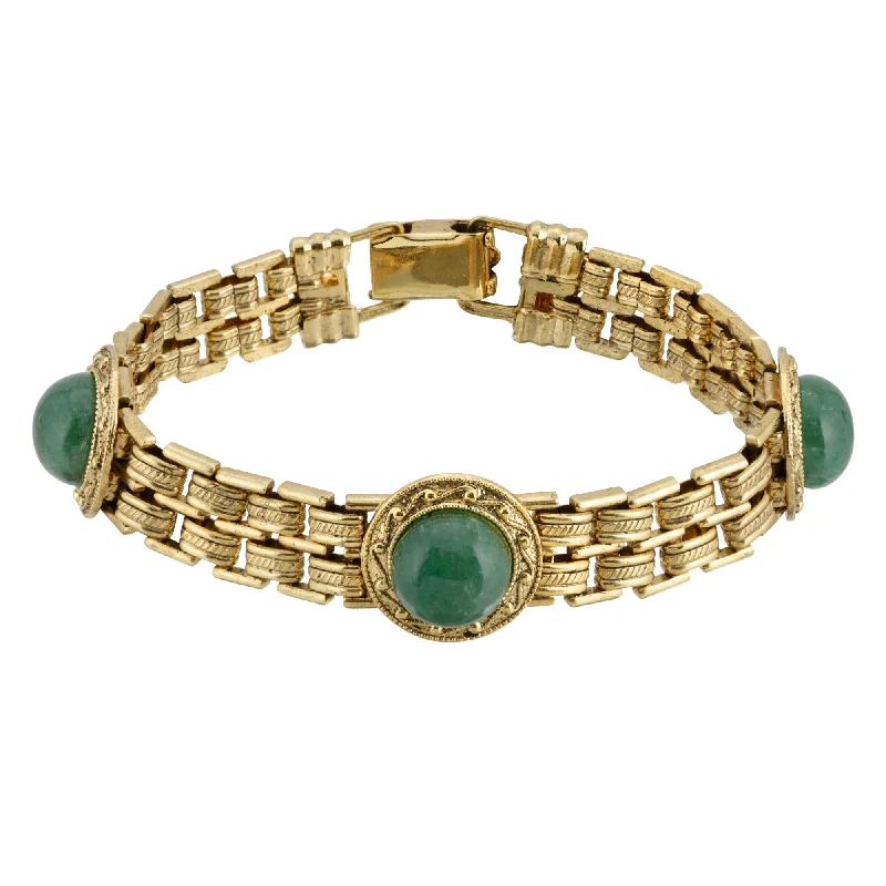 Women's vintage-inspired bangles-1928 Jewelry Round Green Aventurine Gemstone Link Bracelet