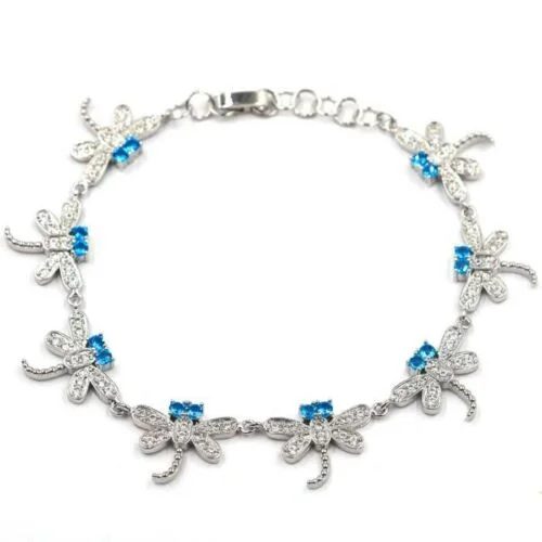 Women's sapphire bangles-Blue Topaz CZ Dragonfly Tennis Bracelet