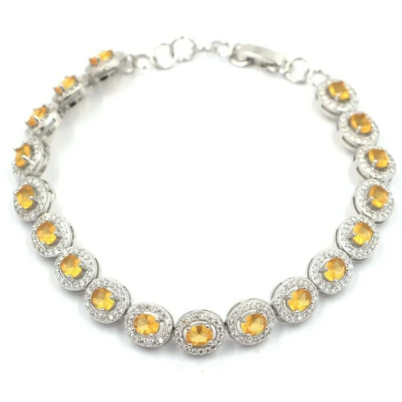 Women's family bangles-Sterling Silver Yellow Brazilian Citrine Tennis Bracelet