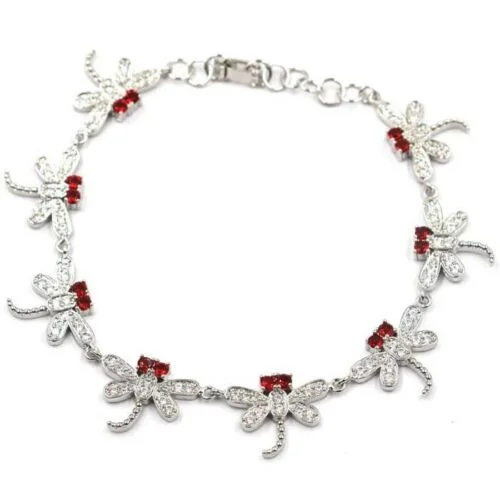 Women's bohemian bangles-Red Ruby Dragonfly Tennis Bracelet