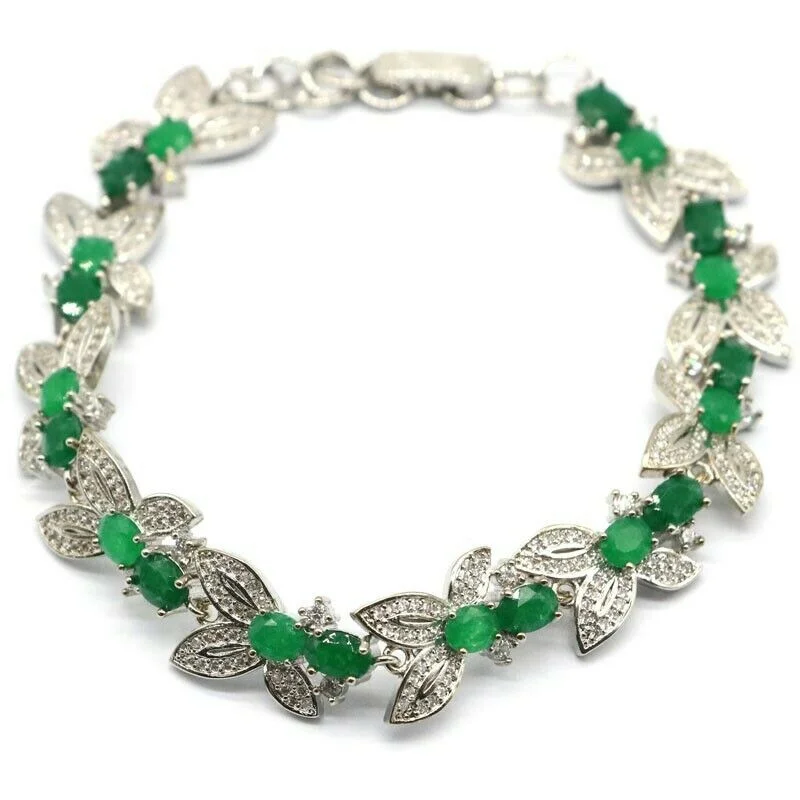 Women's vintage-inspired bangles-Real Natural Emerald Micro-Pave CZ Tennis Bracelet