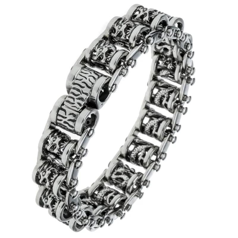 Women's gemstone bangles-Stainless Steel Spinning Dragon Cylinder Bracelet