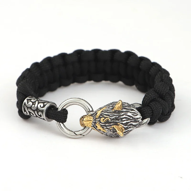 Women's adjustable bangles-Stainless Steel Celtic Viking Wolf Lanyard Paracord Bracelet