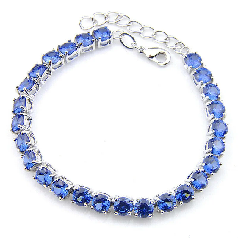 Women's birthstone bangles-Round Cut Royal Blue Sapphire Tennis Bracelet