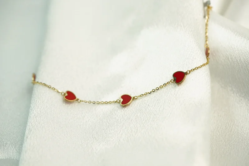 Women's healing crystal bangles-14k Red Heart Bracelet