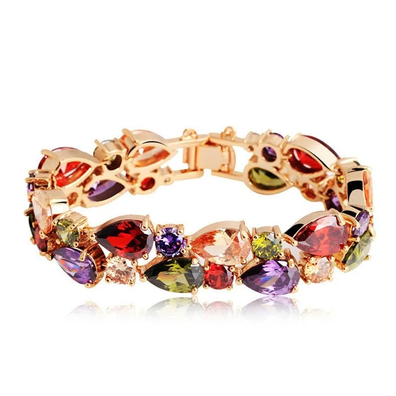 Women's silver bangles-Multi-Color Gemstone Rose Gold Tennis Bracelet