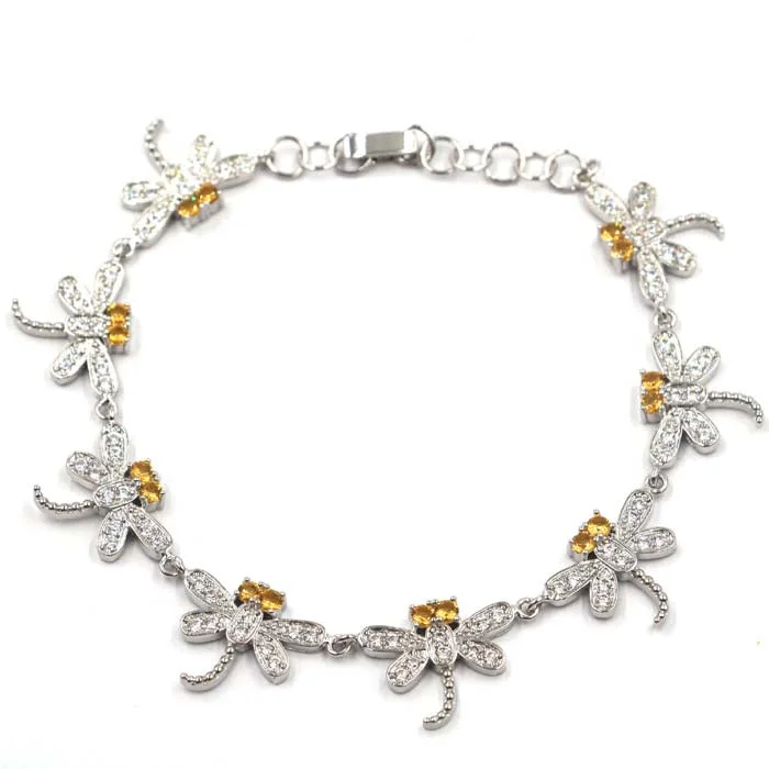 Women's family bangles-Golden Citrine Micro-Pave Dragonfly Tennis Bracelet